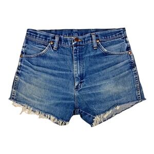 Vtg Women's WRANGLER Jean Short Cut Off Rigid Cotton Denim 31"‎ Waist Distressed